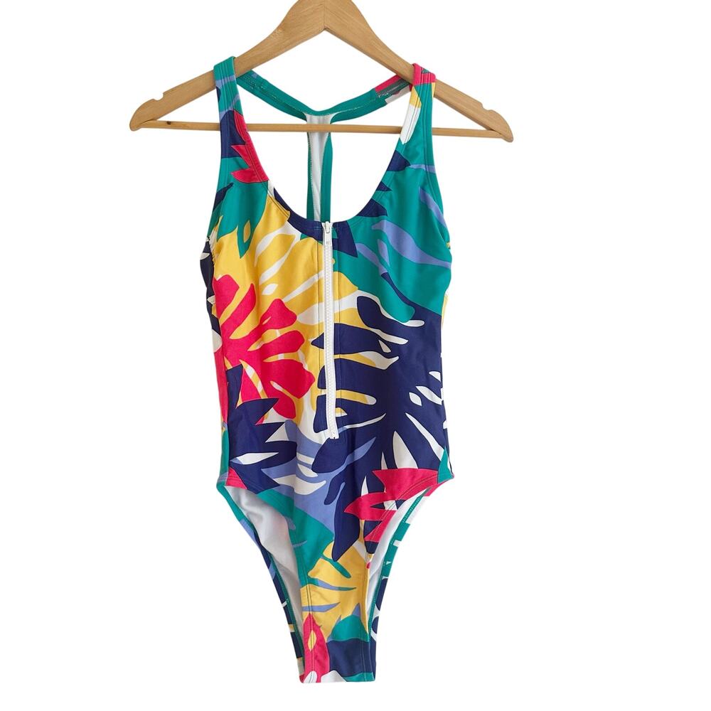 Joy Lab Front-Zip One-Piece Swimsuit Multicolored Retro Size Small